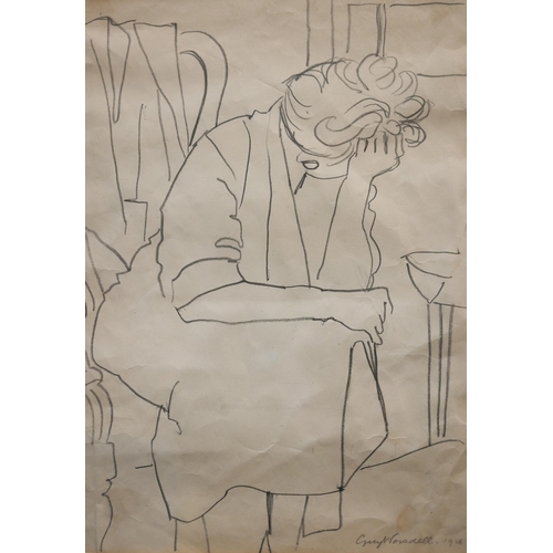 617 - Guy Worsdell (1908-78) - Figurative sketch of seated woman, pencil, signed and dated 1958 lower righ... 
