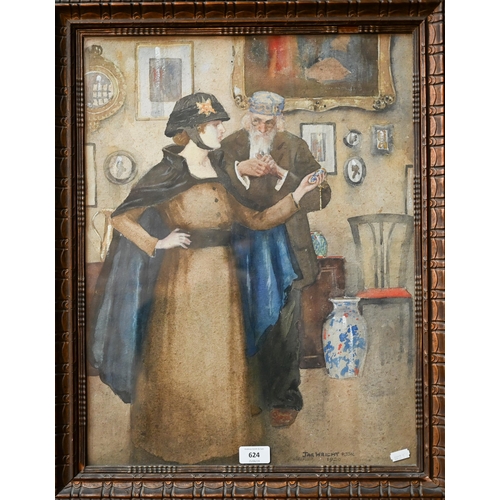 624 - James Wright (c 1885-1947) RSW - 'The negotiation', watercolour, signed lower right and dated 1920, ... 
