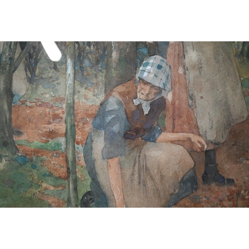 625 - James Wright (c 1885-1947) RSW - Collecting firewood, watercolour, signed lower right, 50 x 60 cm