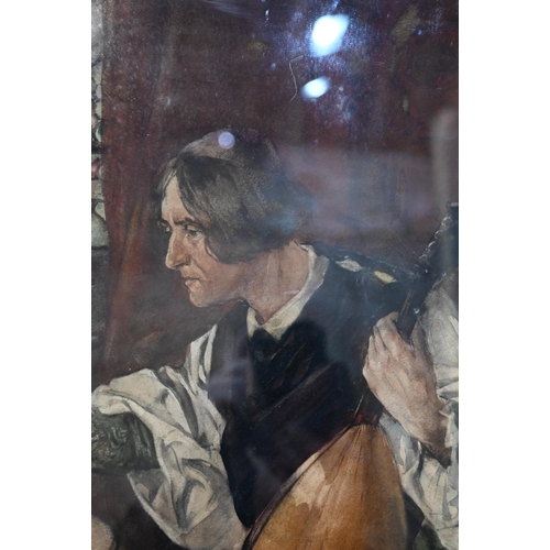 626 - W Fulton Brown (1873-1905) - The musician, watercolour, signed lower right, 59 x 43 cm