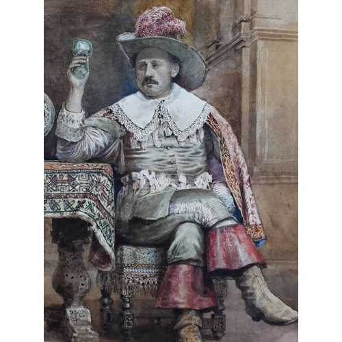 627 - George Nattress (c1840-c1890) - A seated cavalier, watercolour, 26 x 19.5 cm