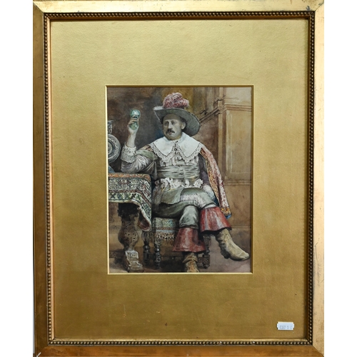 627 - George Nattress (c1840-c1890) - A seated cavalier, watercolour, 26 x 19.5 cm