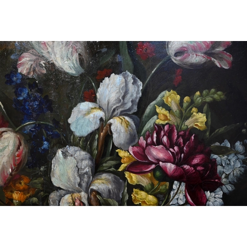 634 - 19th century Dutch school - Still life study of flowers, in a pictorial vase, oil on board, 70 x 54 ... 