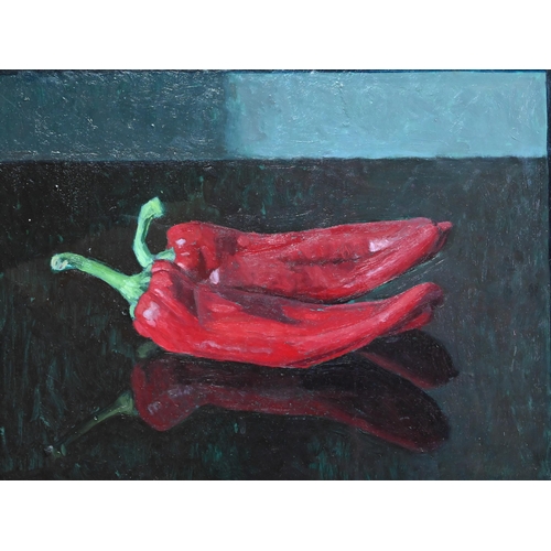 640 - Graham Jones (b 1956) RP - 'Red Chilli', oil on board, signed lower right, 28 x 36 cmARR may be appl... 
