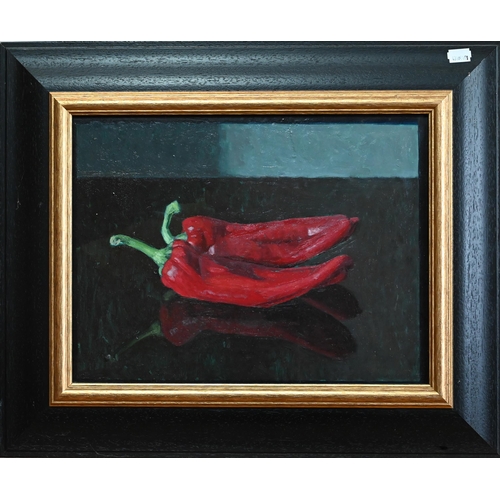 640 - Graham Jones (b 1956) RP - 'Red Chilli', oil on board, signed lower right, 28 x 36 cmARR may be appl... 