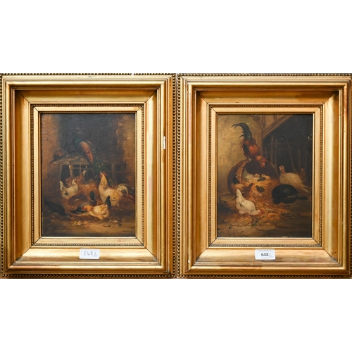 648 - Claude Guilleminet (1821-1866) - A pair of studies of poultry fowl in a barn, oil on panel, signed l... 