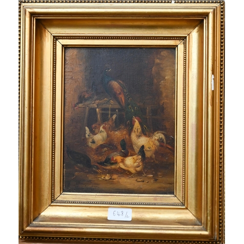 648 - Claude Guilleminet (1821-1866) - A pair of studies of poultry fowl in a barn, oil on panel, signed l... 