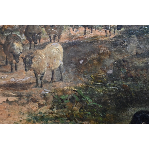 651 - E C Williams (1807-1881) - 'Driving cattle to market' - cattle drinking from a river, oil on canvas,... 