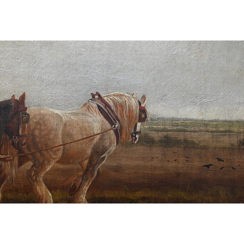 652 - Norman St Clair (1863-1912) - Ploughing the field, oil on canvas, signed lower left, 52 x 94 cmRelin... 