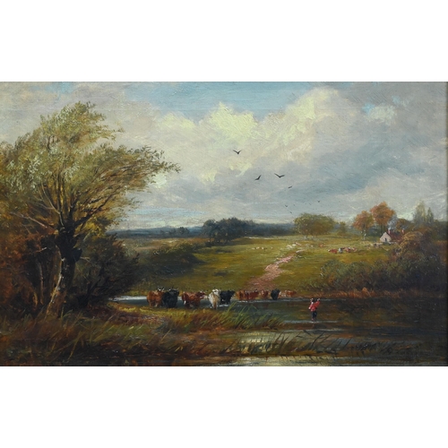 656 - H Barker - 'A pond on the Trent', oil on canvas, signed lower left, 28 x 43 cm