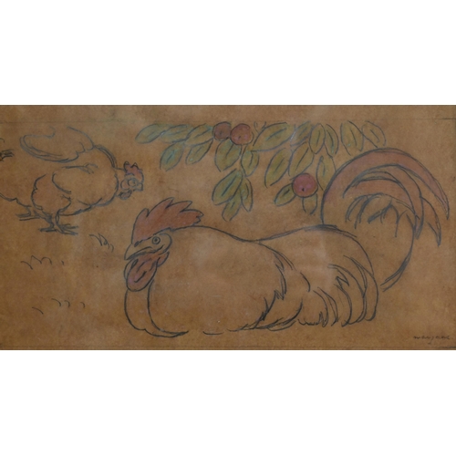 657 - Georges Henri Manzana-Pissarro (1871-1961) - Chickens, pencil and watercolour, signed lower right, 1... 