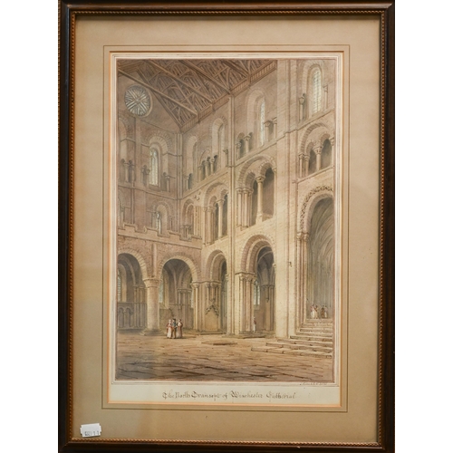 660 - J Buckler (1770-1851) - 'The North Transept of Winchester Cathedral', watercolour, signed lower righ... 
