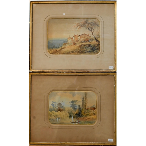661 - Collignon - A pair of early 19th century French landscapes, watercolour, signed, 16.5 x 24 cm (2)