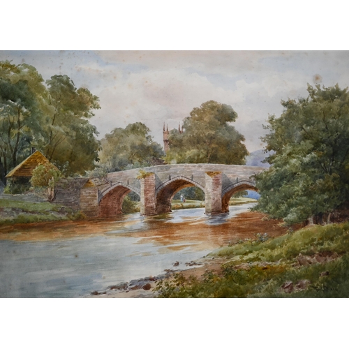664 - Fred Dixey (1877-1920) - Bridge spanning a river, Derbyshire, watercolour, signed lower right, 37.5 ... 