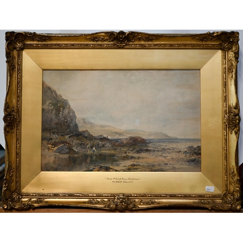 672 - Albert Pollitt (1856-1926) - 'Red Wharf Bay, Anglesea', watercolour, signed lower left, 28 x 44 cm t... 