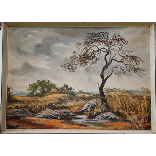 678 - Gabriel Ellison (1930-2017) - Zambian landscape with tree, oil on board, signed lower right, 57 x 80... 