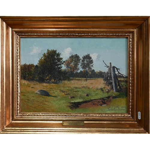 679 - Simon Simonsen (1841-1928) - Landscape with wooden posts, oil on canvas, signed lower right and date... 