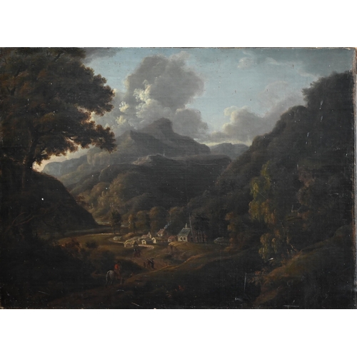 682 - Follower of William Marlow - A valley village landscape, oil on canvas, 45 x 60 cm