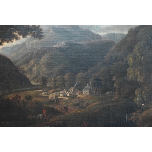 682 - Follower of William Marlow - A valley village landscape, oil on canvas, 45 x 60 cm