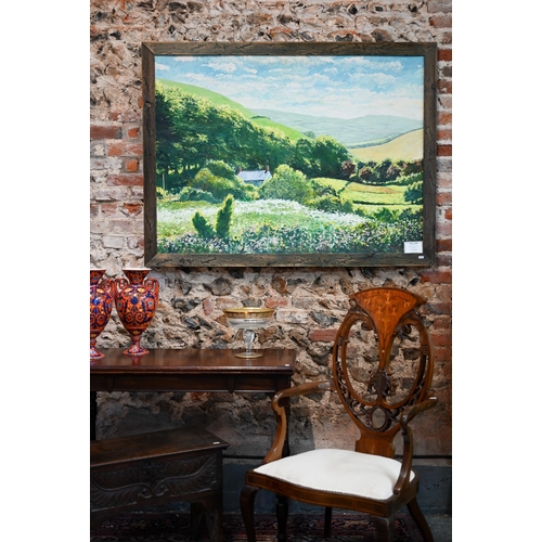 685 - Paul Adams - An extensive Dorset landscape, oil on board, signed lower left and dated '01, 89 x 121 ... 