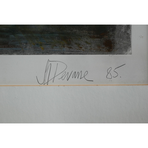 687 - A J Pevane? - 'Investigations', mixed media, pencil signed and dated '85 lower right, 93 x 63 cm