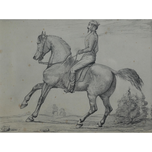 695 - Jacques Jules David (1829-1886) - Rider on horseback, pencil on paper, signed lower left and dated 3... 
