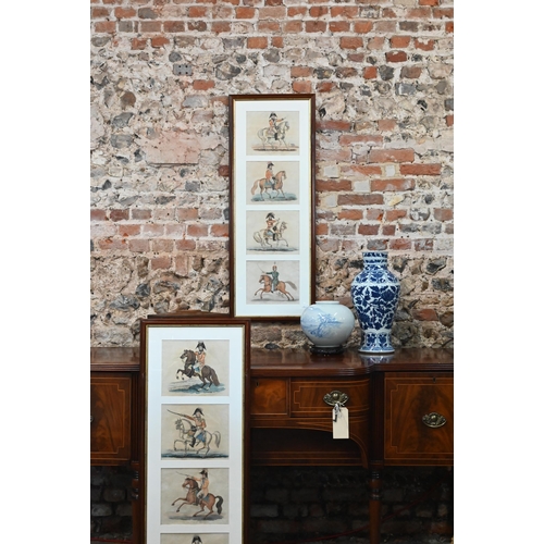 697 - Two framed sets of four 19th century hand-coloured prints of Lieutenant Generals on horseback, 104 x... 