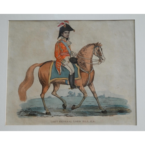 697 - Two framed sets of four 19th century hand-coloured prints of Lieutenant Generals on horseback, 104 x... 