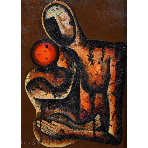 708 - Rudolf Krivos (1933-2020) - Mother and child, oil on board, signed lower left and dated '92, 34 x 24... 