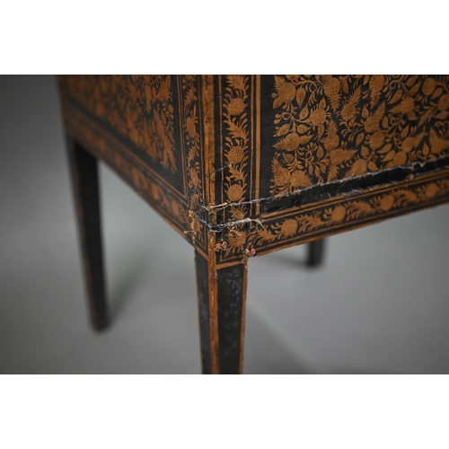 803 - An antique ebonised gilt decorated box raised on square section legs, 19th century, 39.5 cm x 40 cm ... 
