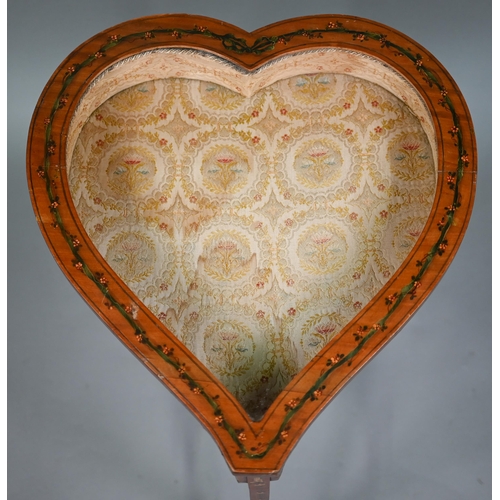 805 - A Sheraton Revival heart-shaped vitrine table, the hinged glazed-in top with fabric lined interior, ... 