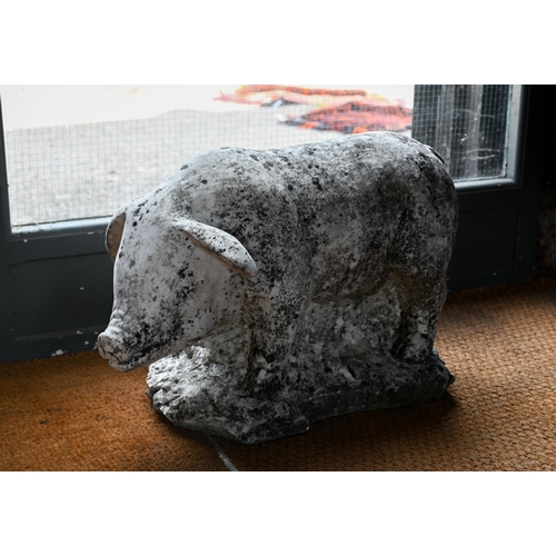 810 - A large weathered well carved marble pig sculpture, English, 20th century, 46 cm h x 75 cm long, ori... 