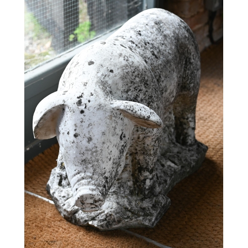 810 - A large weathered well carved marble pig sculpture, English, 20th century, 46 cm h x 75 cm long, ori... 