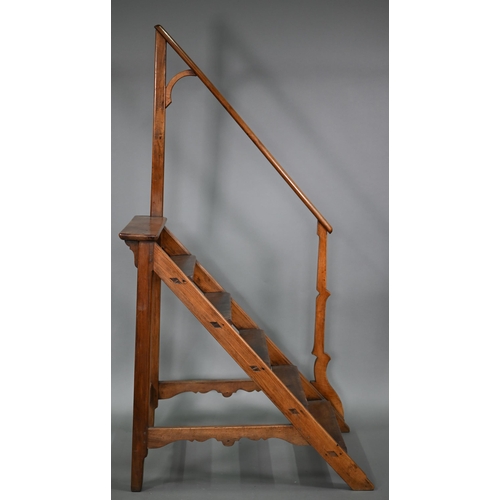 815 - A set of 19th century gothic reform period fruitwood library steps, the six treads with handrail to ... 