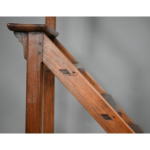 815 - A set of 19th century gothic reform period fruitwood library steps, the six treads with handrail to ... 