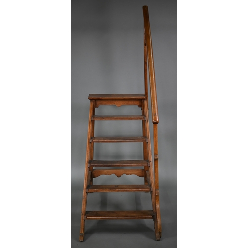815 - A set of 19th century gothic reform period fruitwood library steps, the six treads with handrail to ... 