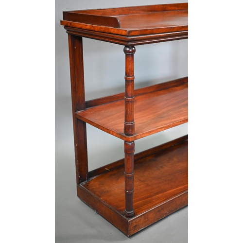 819 - A 19th century mahogany three tier dumb waiter, the top with three-quarter raised gallery, the tiers... 