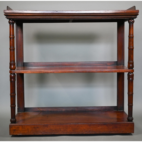 819 - A 19th century mahogany three tier dumb waiter, the top with three-quarter raised gallery, the tiers... 