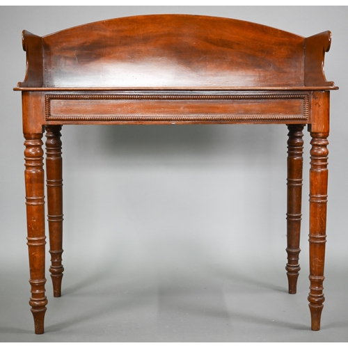 823 - A Victorian mahogany stand, the top with 3/4 gallery over a bead moulded frieze and raised on ring-t... 