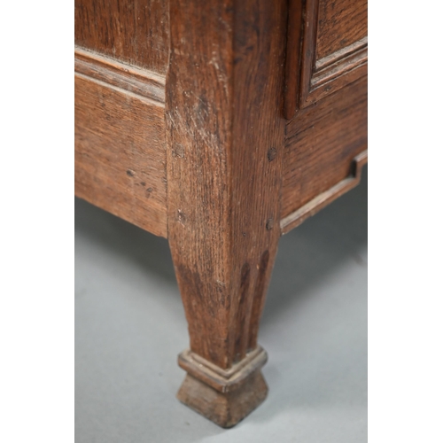 840 - A 19th century French oak three drawer commode chest, with brass fittings and raised on short fluted... 