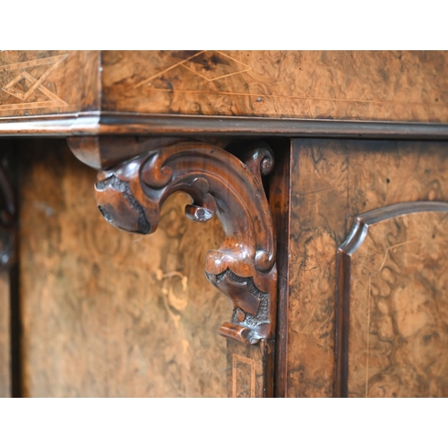 849 - A Victorian inlaid burr walnut piano top Davenport desk, the pop-up stationary compartment over a le... 