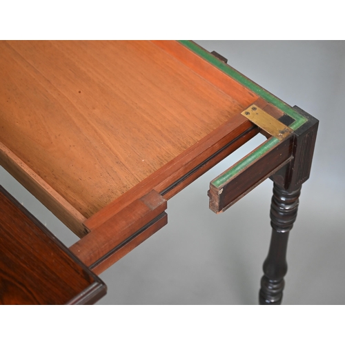 855 - G. Trollope & Sons, London, a rosewood card table, the rectangular fold over top enclosing a gre... 