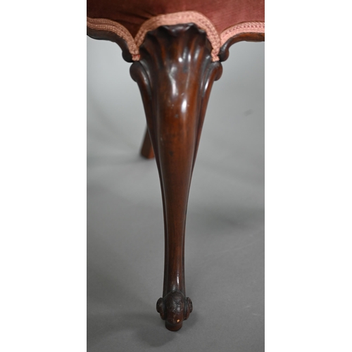 869 - A pair of Victorian rosewood open balloon backed side chairs, the overstuffed serpentine seats raise... 