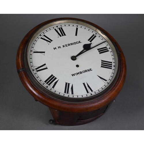 890 - M M Kerridge, Wimborne, a late 19th century walnut cased 8-day single fusee dial clock, 35 cm dia. o... 