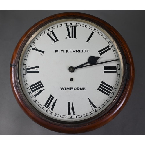 890 - M M Kerridge, Wimborne, a late 19th century walnut cased 8-day single fusee dial clock, 35 cm dia. o... 