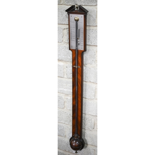 895 - Dollond, London, a 19th century mahogany stick barometer, the broken arched pediment centred by a br... 