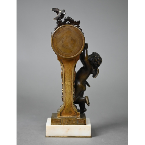 896 - A small French gilt brass brass cherub and dove mounted 8-day mantel clock, the drum movement with g... 