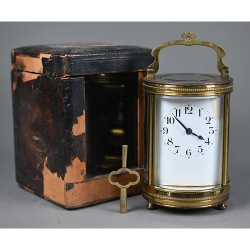 898 - A 19th century French brass cylinder cased carriage clock, the single drum movement no. 4680 with gi... 