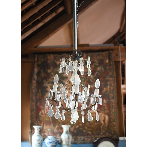 907 - Two of vintage multi-facetted glass drop hung four branch electroliers, approx. 32 cm dia. x 50 cm h... 