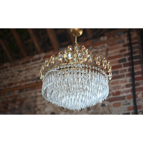 908 - A good pair of brass framed lead crystal chandeliers by Joska, circa 1970's, each approx. 40 cm dia.... 